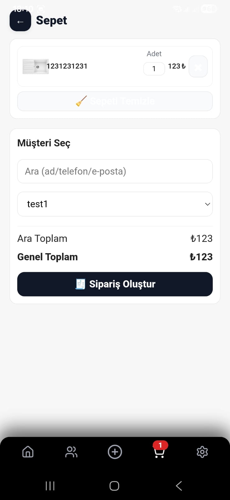 Müşteri ve sipariş yönetimi ekranı